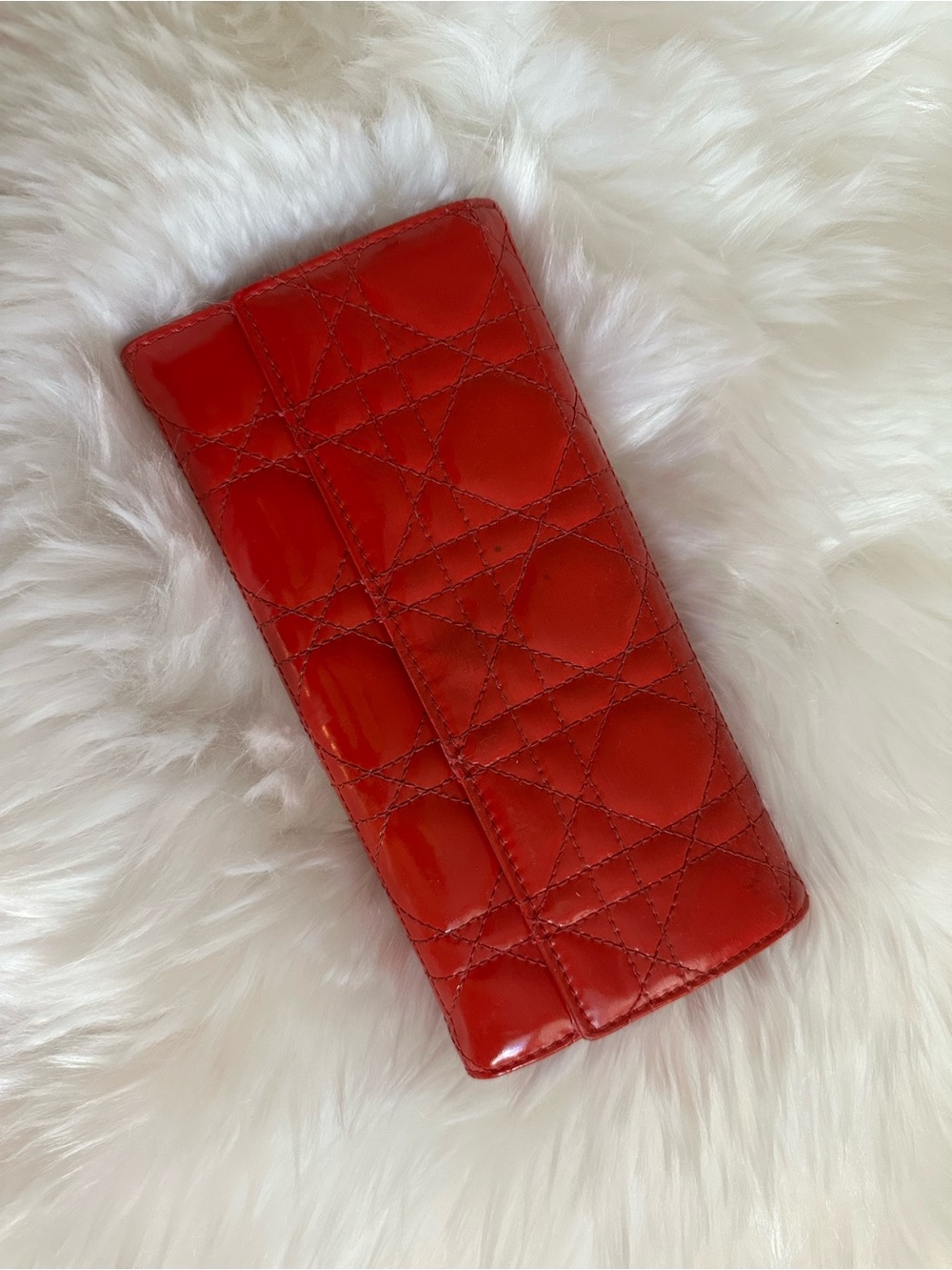 Dior Quilted Patent Leather Long Wallet in Red